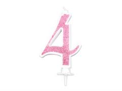 Candela Effetto Glitter Rosa 14 cm – Numero 4