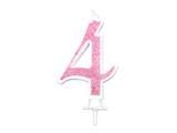 Candela Effetto Glitter Rosa 14 cm – Numero 4