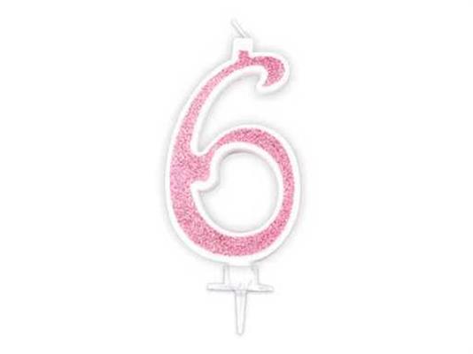 Candela Effetto Glitter Rosa 14 cm – Numero 6