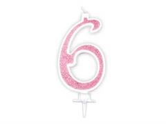 Candela Effetto Glitter Rosa 14 cm – Numero 6