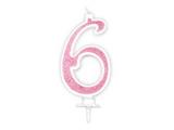 Candela Effetto Glitter Rosa 14 cm – Numero 6