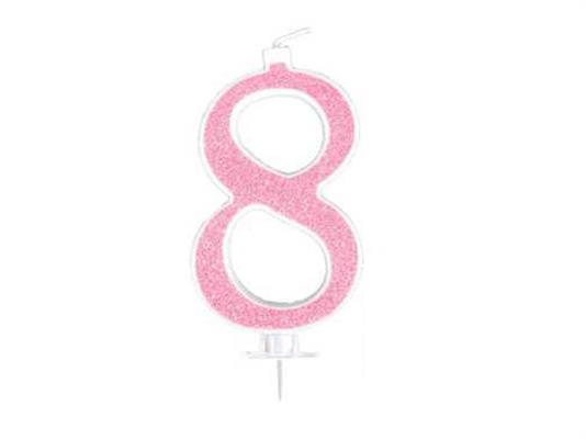 Candela Effetto Glitter Rosa 14 cm – Numero 8