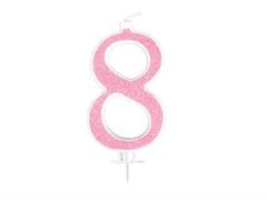 Candela Effetto Glitter Rosa 14 cm – Numero 8
