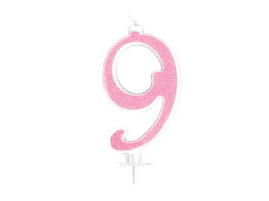 Candela Effetto Glitter Rosa 14 cm – Numero 9