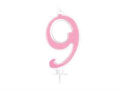 Candela Effetto Glitter Rosa 14 cm – Numero 9