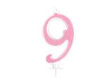Candela Effetto Glitter Rosa 14 cm – Numero 9