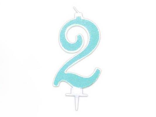 Candela Effetto Glitter Azzurro 14 cm – Numero 2