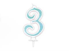 Candela Effetto Glitter Azzurro 14 cm – Numero 3
