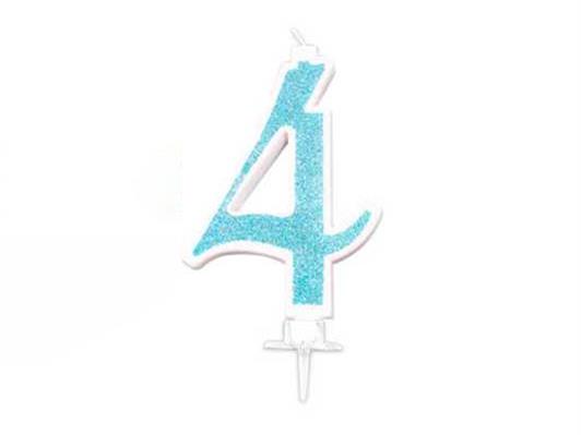 Candela Effetto Glitter Azzurro 14 cm – Numero 4