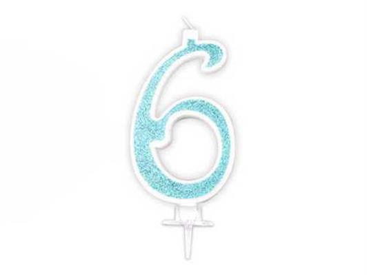Candela Effetto Glitter Azzurro 14 cm – Numero 6