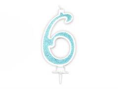 Candela Effetto Glitter Azzurro 14 cm – Numero 6