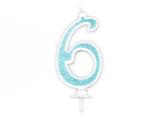 Candela Effetto Glitter Azzurro 14 cm – Numero 6