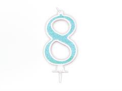 Candela Effetto Glitter Azzurro 14 cm – Numero 8