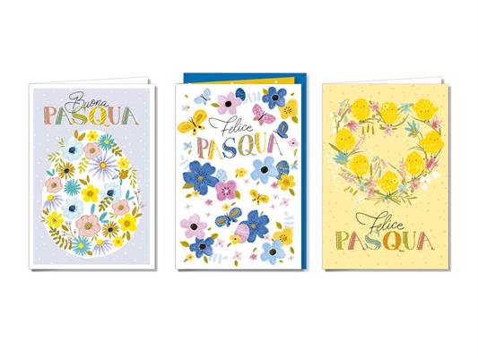 Biglietti Pasqua Fiori e Pulcini Assortiti – 12 Pezzi Set