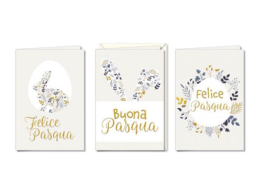 Biglietti Pasqua Coniglio e Fiori Assortiti – 12 Pezzi Set