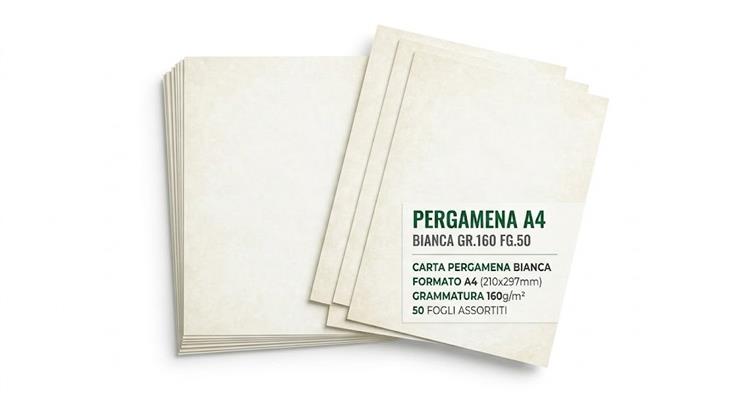 Carta Pergamena Bianca A4 160 g 50 Fogli per Stampe e Attestati