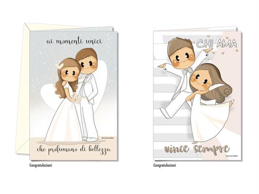 Biglietto auguri matrimonio romantico con busta assortito 12 pez