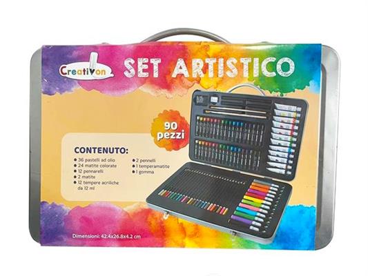 Set artistico 90 pezzi valigetta metallo colori bambini completa