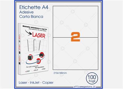 Etichette Adesive A4 210x148 mm 2 per Foglio – Confezione da 500 Fogli