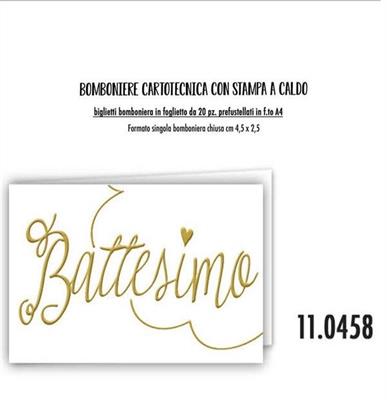 Biglietti Bomboniere Battesimo Stampa Oro 4,5x2,5cm – 100 Pezzi