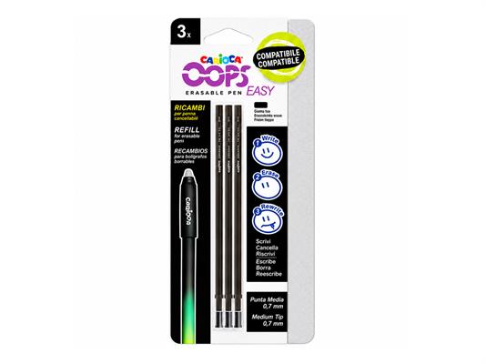 Refill 3 Ricariche Carioca Oops Easy 0,7 mm Nero - 24 pezzi