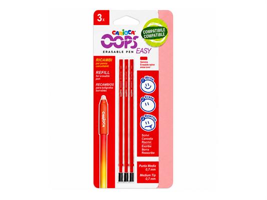 Refill 3 Ricariche Carioca Oops Easy 0,7 mm Rosso - 24 pezzi