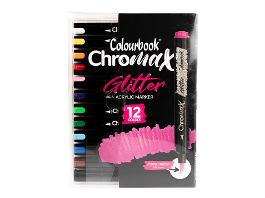 Marcatori Acrilici Glitter Chromax Colourbook Punta Brush 12 Colori – 12 pezzi