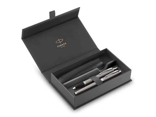 Set Regalo Parker IM Stainless Steel Duo - Biro + Stilografica