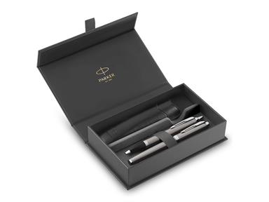 Set Regalo Parker IM Stainless Steel Duo - Biro + Stilografica